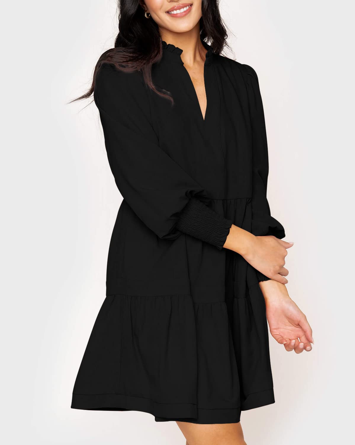 Women's V-Neck Long Sleeve Ruffle Tiered Dress