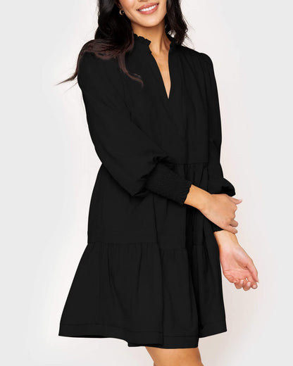 Women's V-Neck Long Sleeve Ruffle Tiered Dress