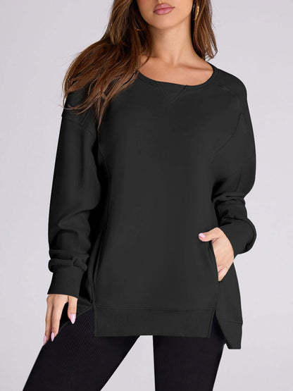 Women's High Low Side Slit Pullover Sweatshirt With Pockets