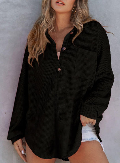 Women's Waffle Knit Long Sleeve Sweatshirt