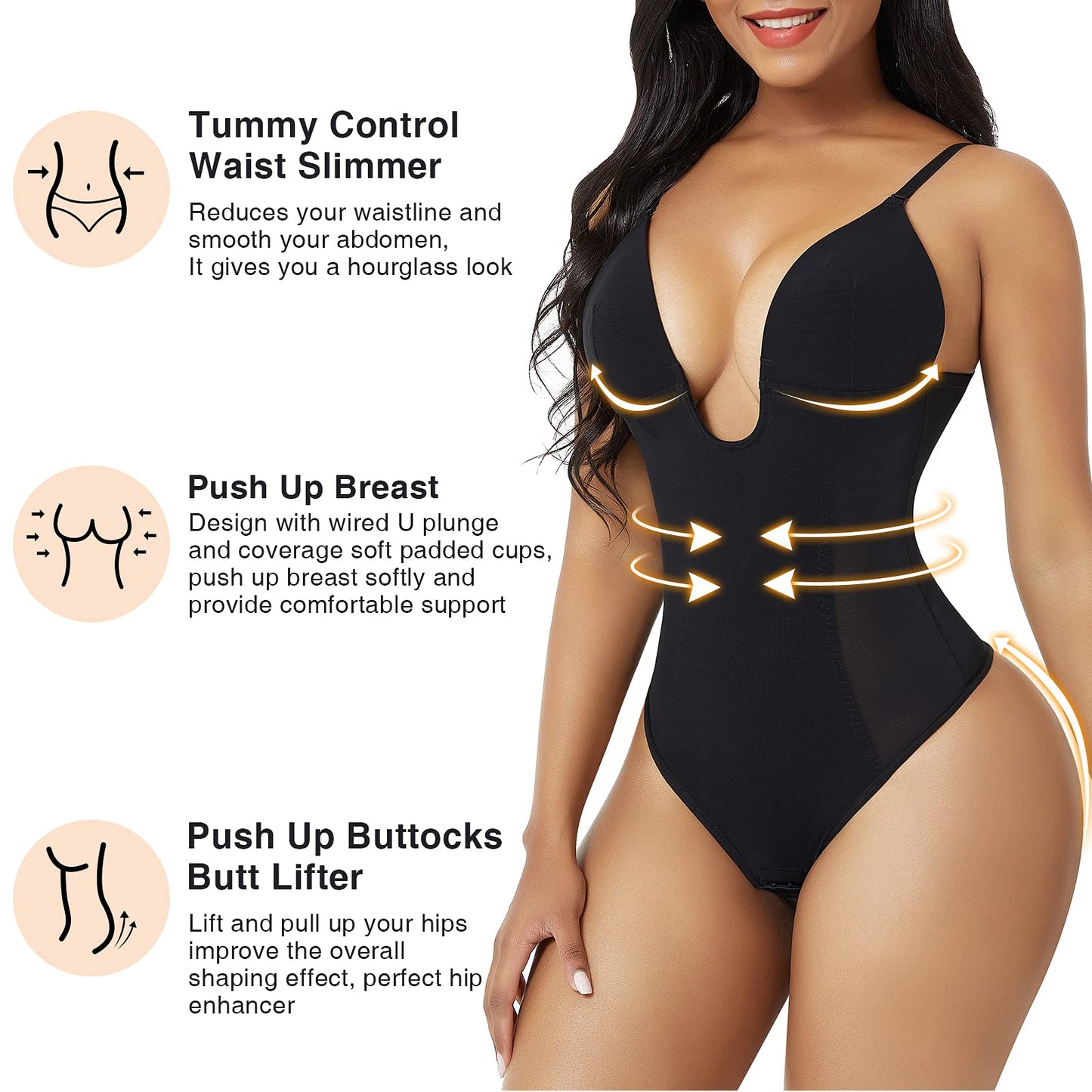 U-plunge Shapewear Low-back Bodysuit for Women