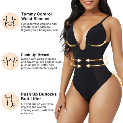 U-plunge Shapewear Low-back Bodysuit for Women