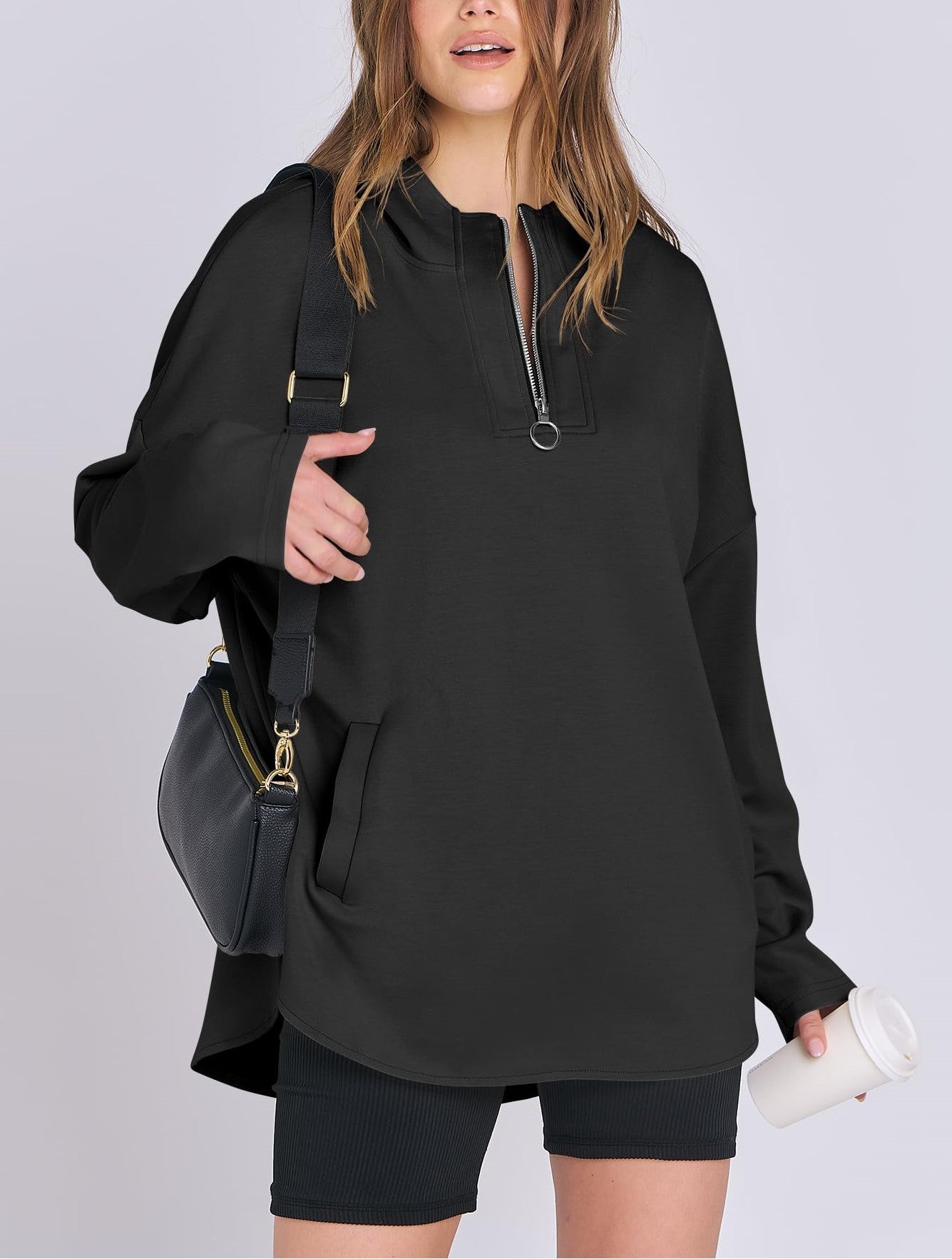 Women's Quarter Zip Oversized Tunic Hoodie