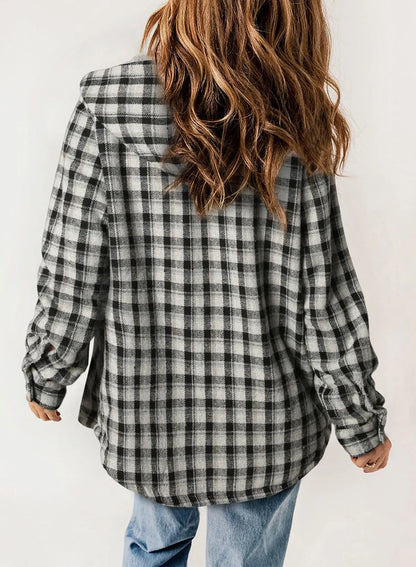 Women's Flannel Plaid Fleece Hooded Jacket