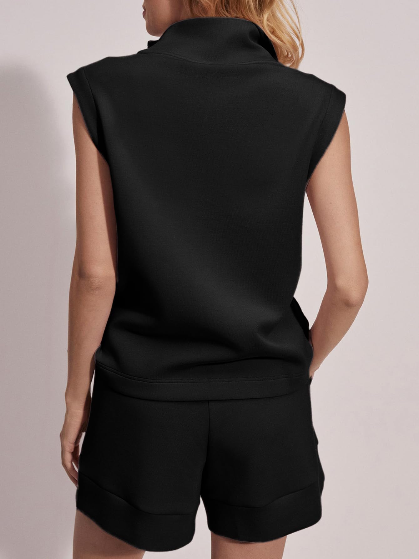 Women's Summer Half Zip Sleeveless Two-Piece Shorts Set