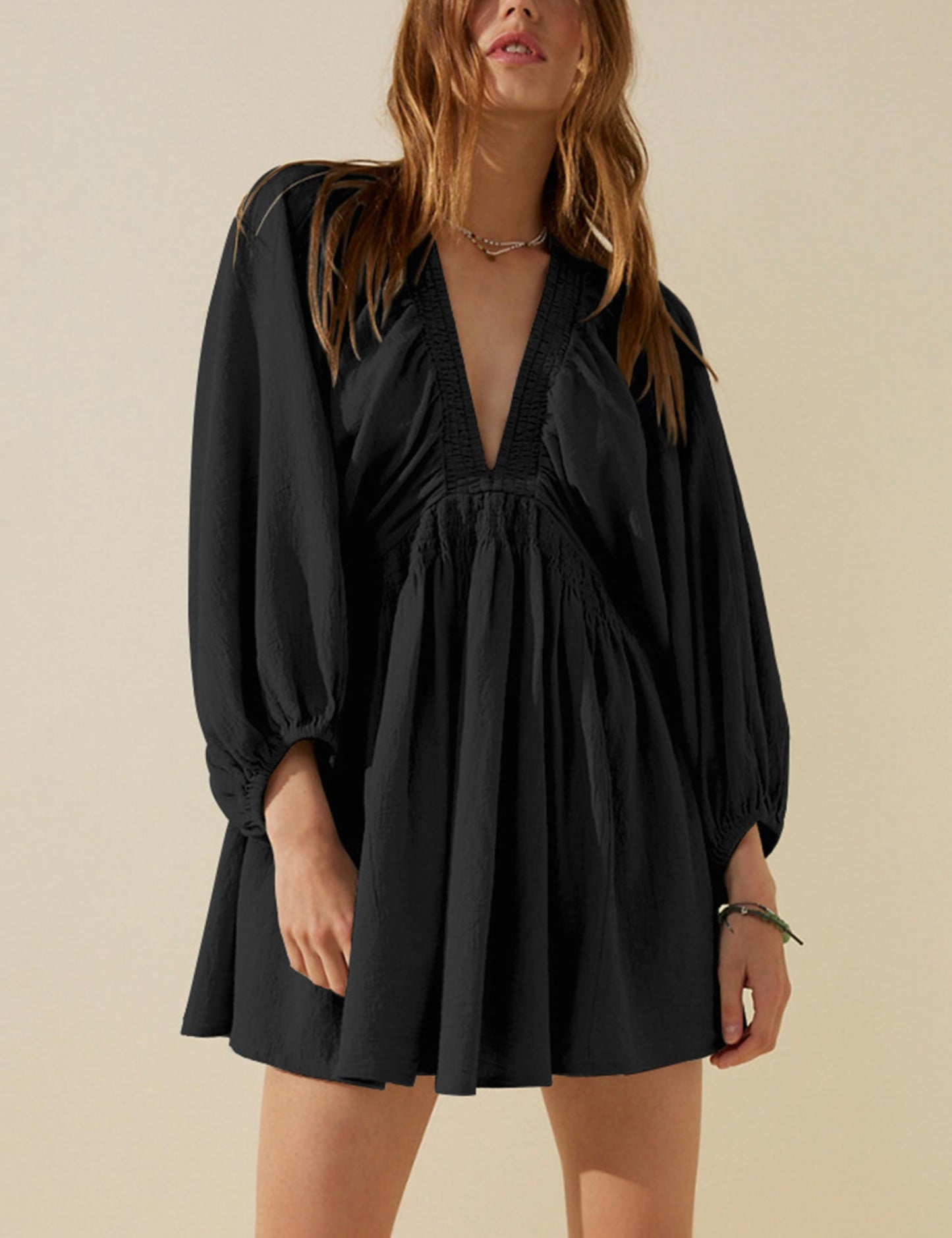 Women's Casual Loose Flowing V-Neck Dresses