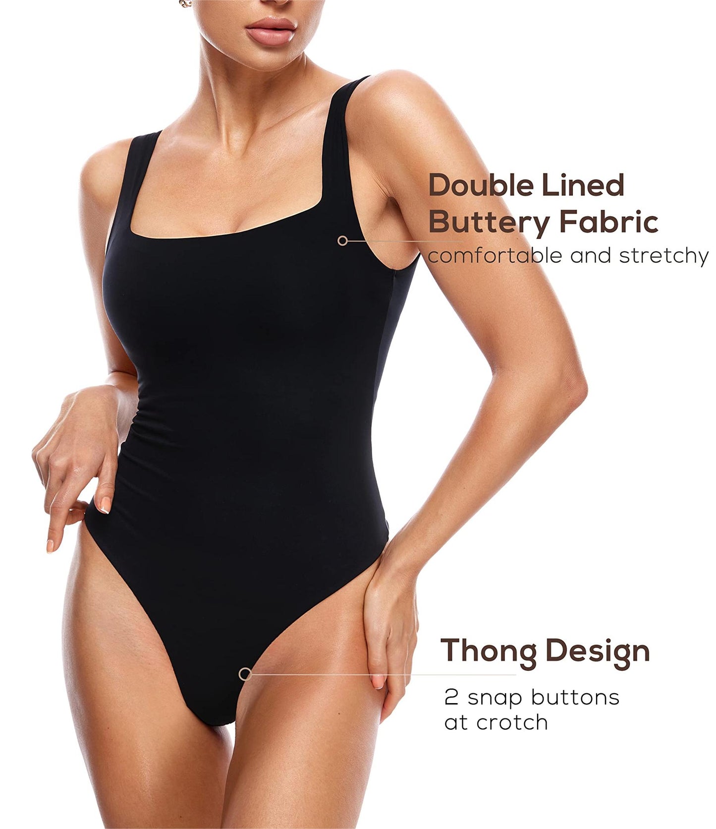 Women's Square Neck Sleeveless Thong Bodysuit