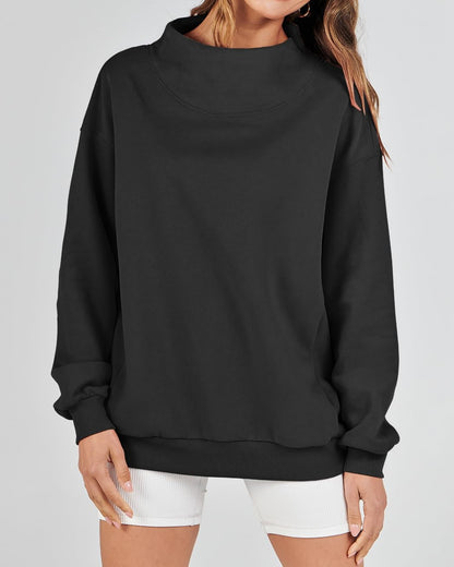 Women's Slit Mock Neck Oversized Sweatshirt