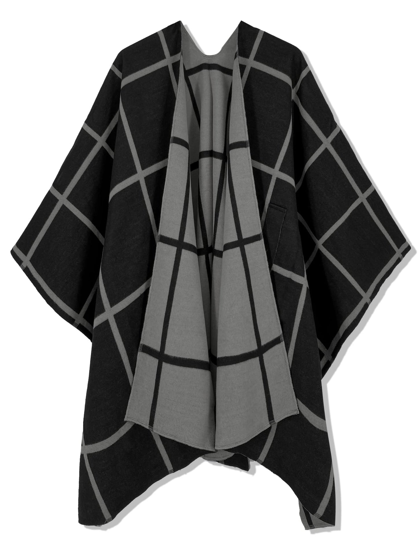Women's Windowpane Reversible Capes Cardigan Shawls