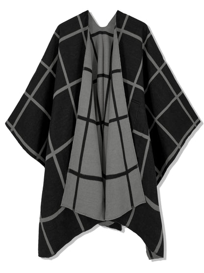 Women's Windowpane Reversible Capes Cardigan Shawls