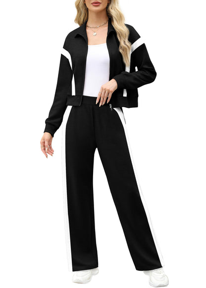 Women's Zip Up Sweatshirt and Wide Leg Sweatpant 2 Piece Sweatsuit