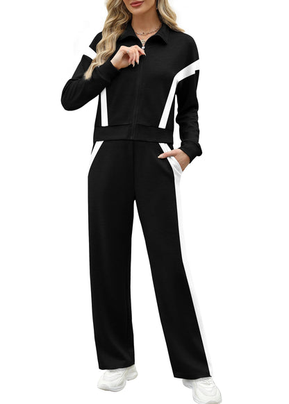 Women's Zip Up Sweatshirt and Wide Leg Sweatpant 2 Piece Sweatsuit