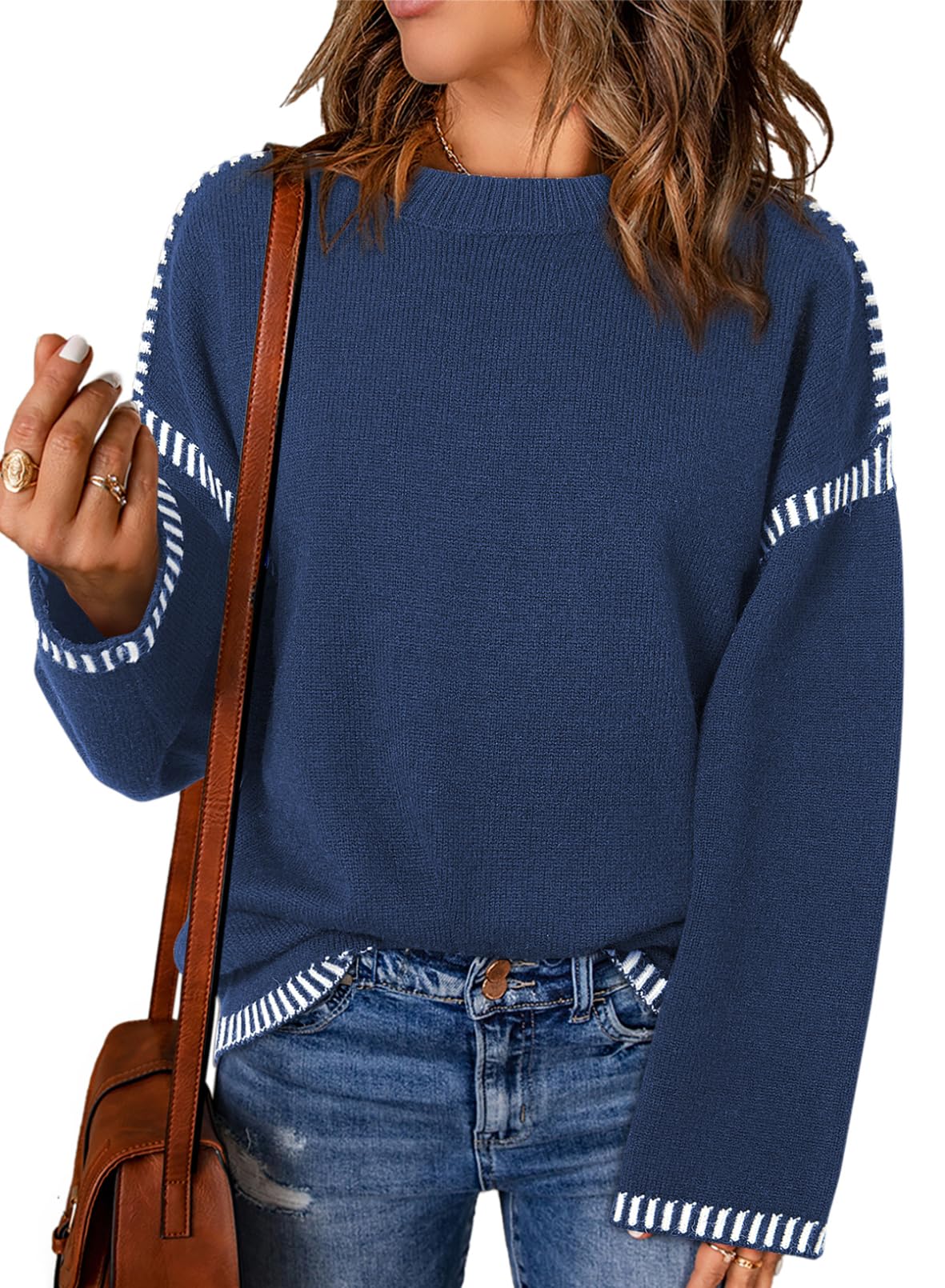 Women's Contrast Cable Knit Pullover Sweater