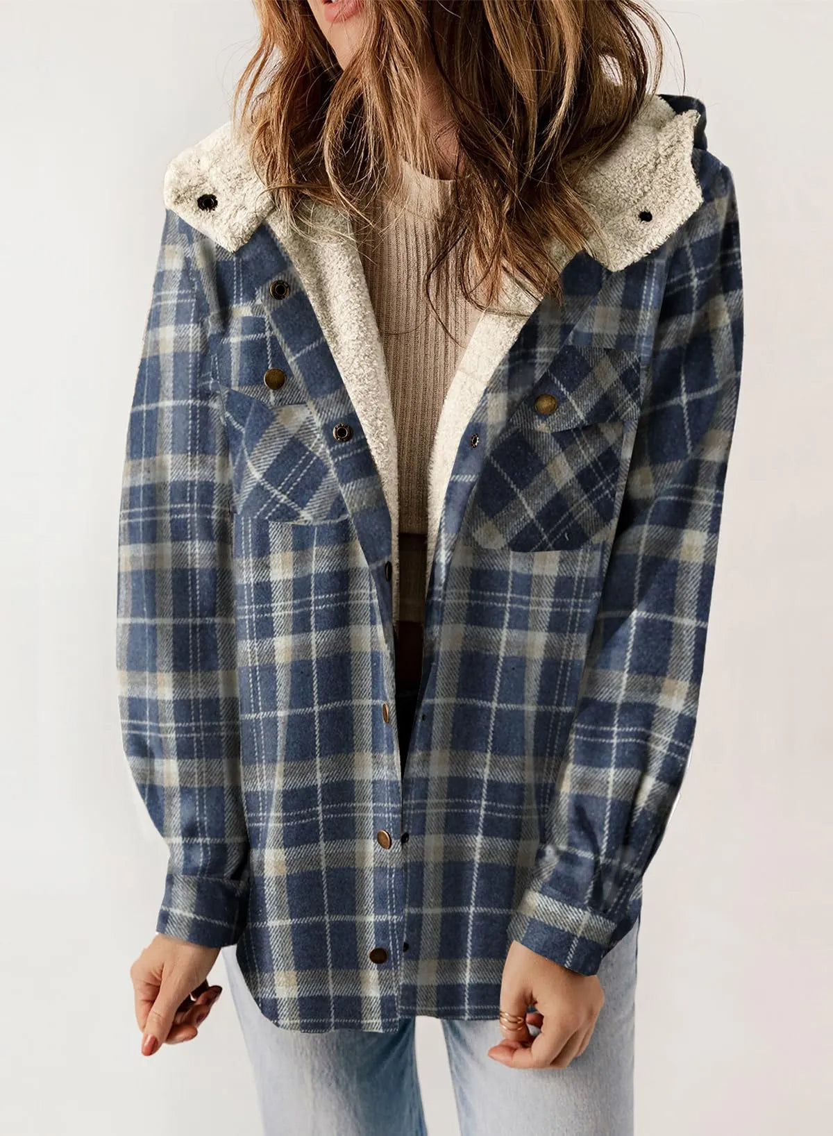 Women's Flannel Plaid Fleece Hooded Jacket