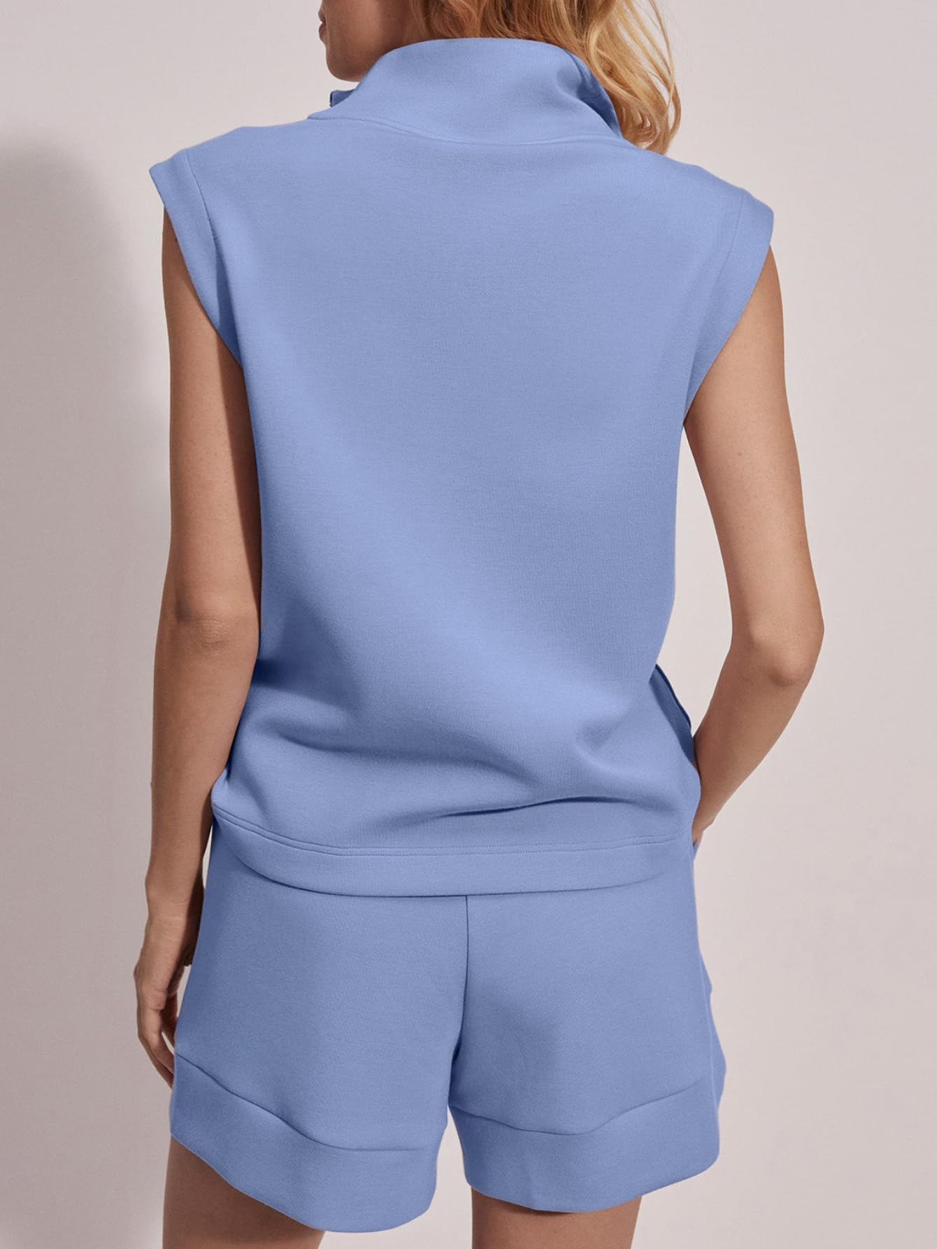 Women's Summer Half Zip Sleeveless Two-Piece Shorts Set