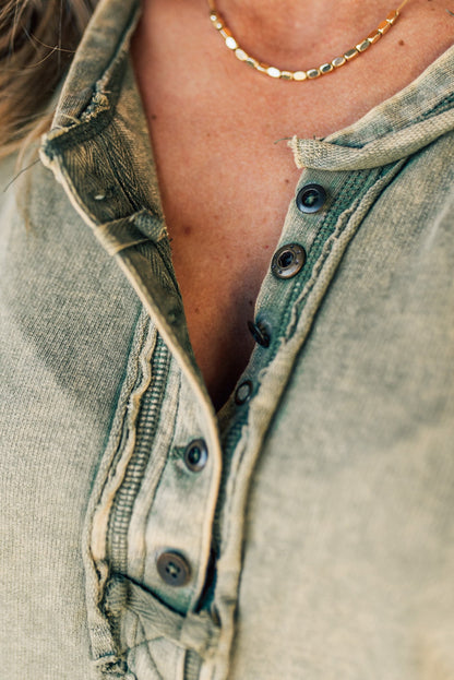 Women's Button Mix Washed Henley Tank