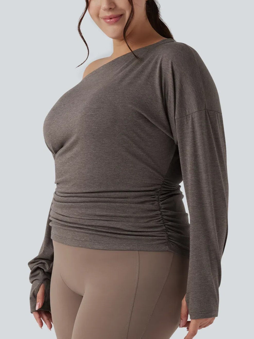 Women's One Shoulder Thumb Hole Yoga Sports Top