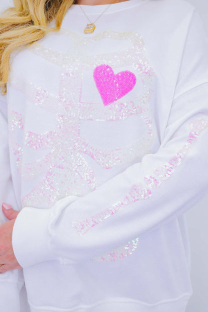 Women's Heart Skeleton Sequin Embellished Sweatshirt