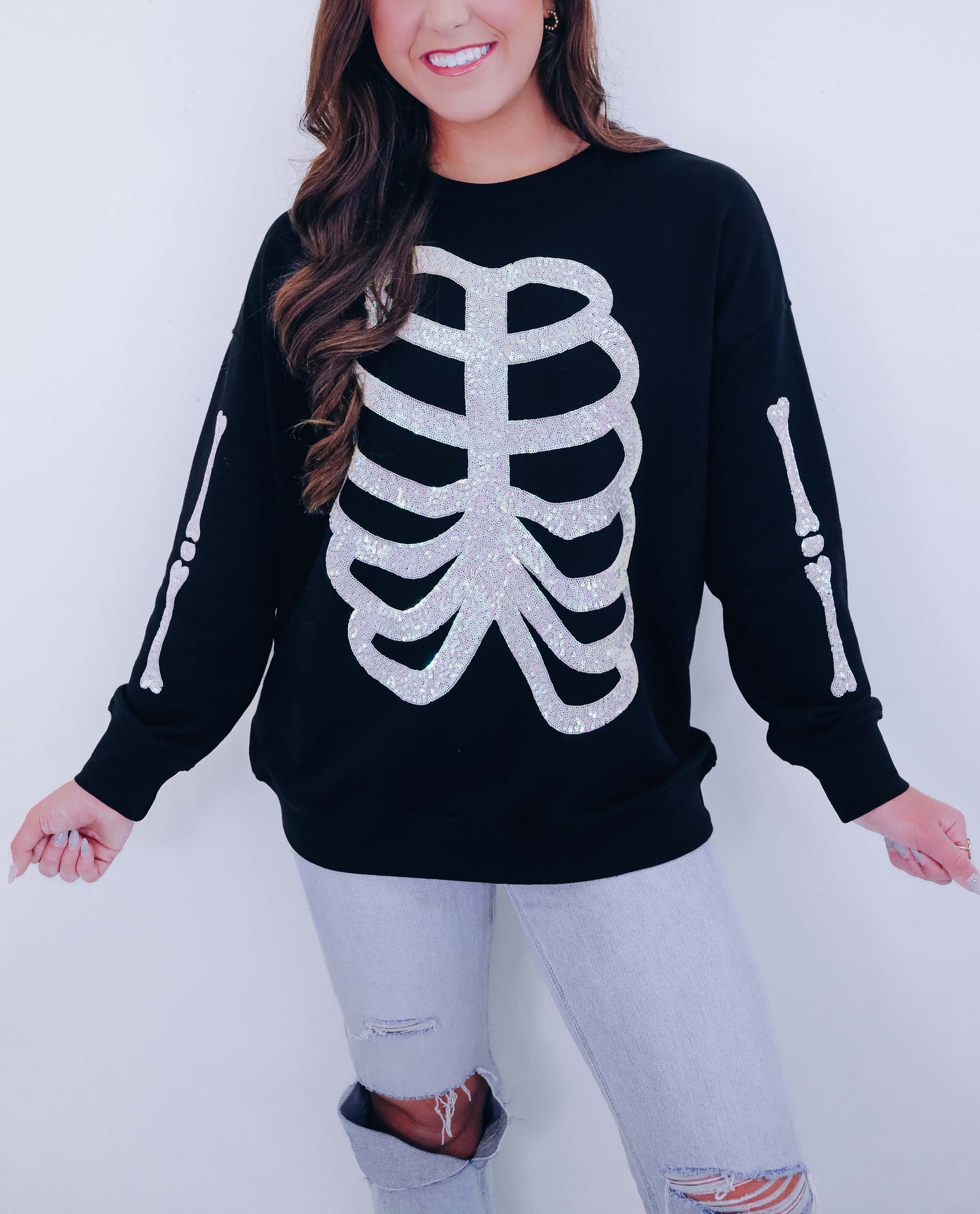 Women's Heart Skeleton Sequin Embellished Sweatshirt