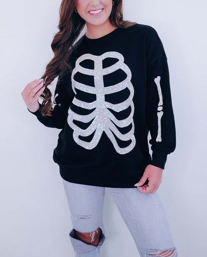 Women's Heart Skeleton Sequin Embellished Sweatshirt