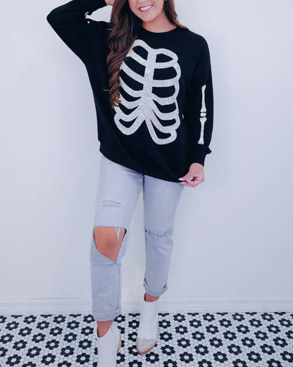 Women's Heart Skeleton Sequin Embellished Sweatshirt