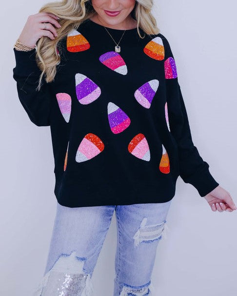 Women's Candy Corn Sequin Embellished Sweatshirt