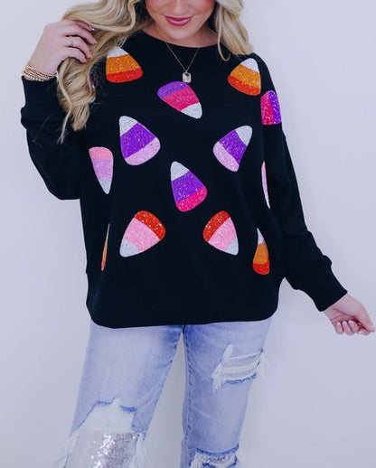 Women's Candy Corn Sequin Embellished Sweatshirt