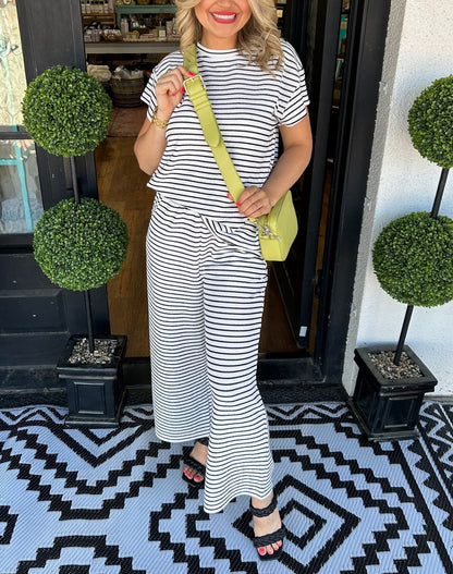 Women's Casual Striped Two Piece Set