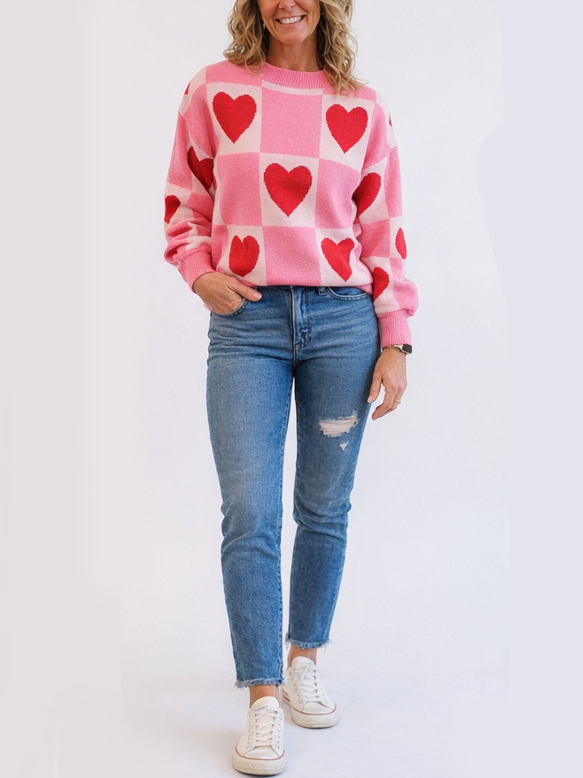 Women Love Print Loose Casual Sweaters