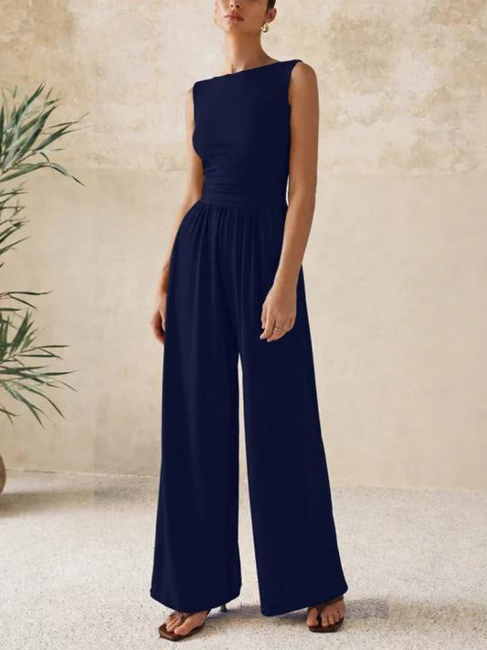 Women's Crewneck Sleeveless Casual Jumpsuit