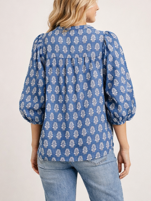 Women's V-Neck & Stand Collar Printed 3/4 Sleeve Blouse