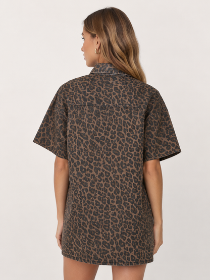 Women's Leopard Print Half-Zip Polo Dress