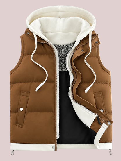 Contrast Drawstring Hood Puffer Vest