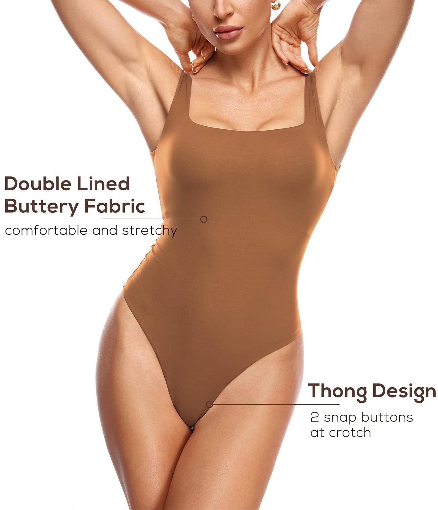 Women's Square Neck Sleeveless Thong Bodysuit