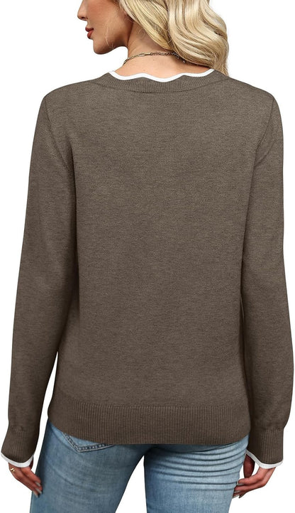 Women's Cozy Lightweight Scalloped V Neck Sweater