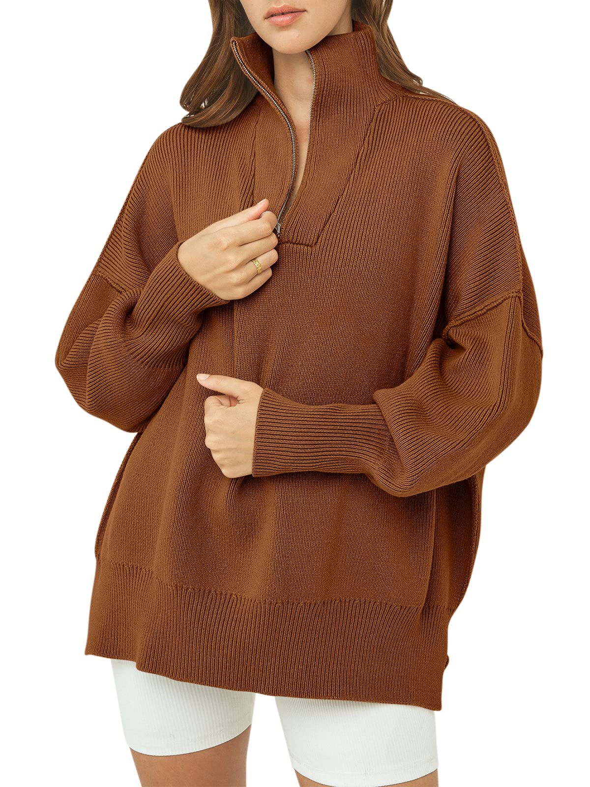 Women's Oversized Quarter Zip Sweater Pullover