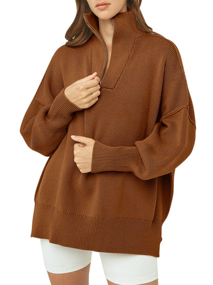 Women's Oversized Quarter Zip Sweater Pullover