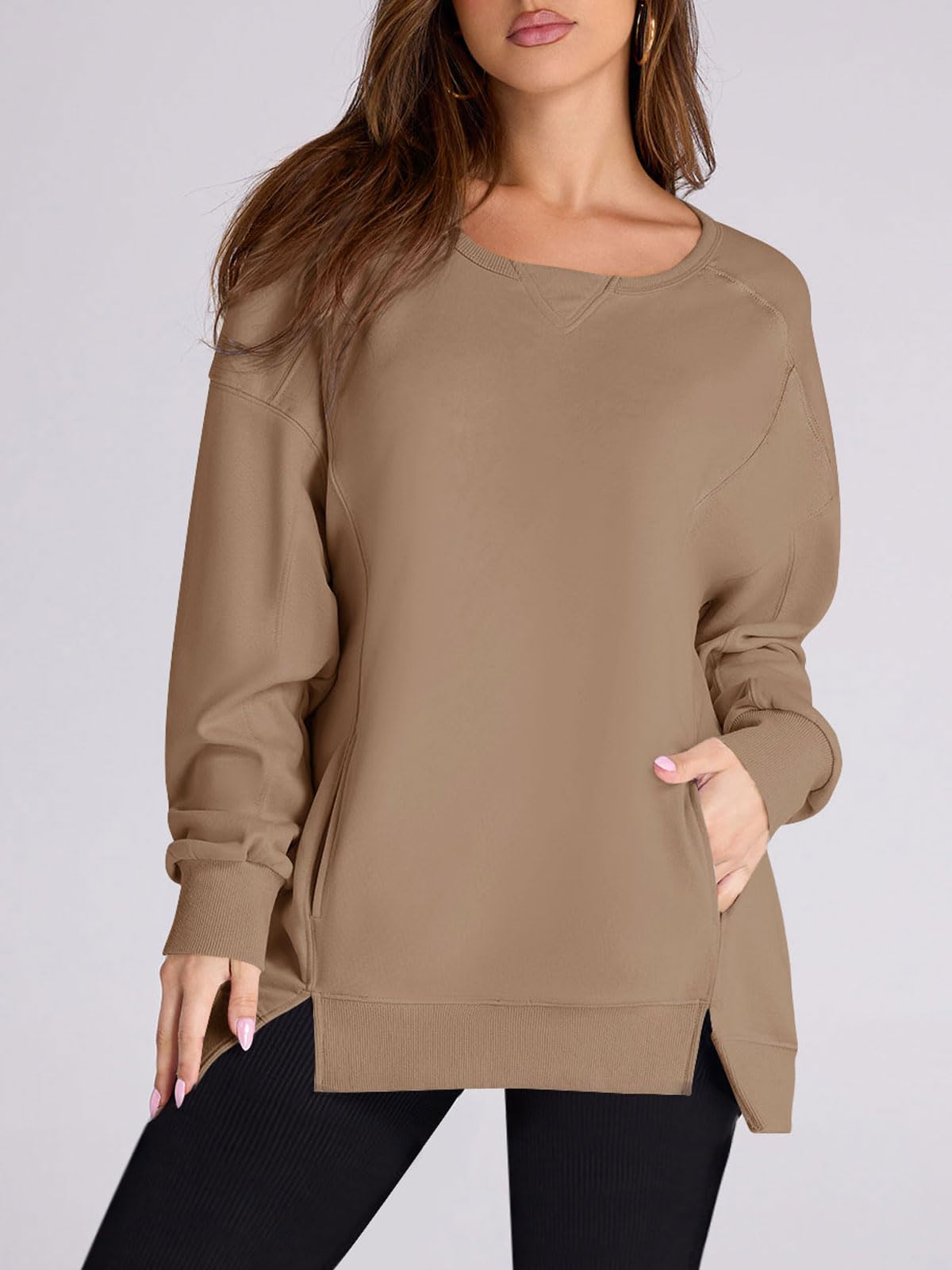 Women's High Low Side Slit Pullover Sweatshirt With Pockets