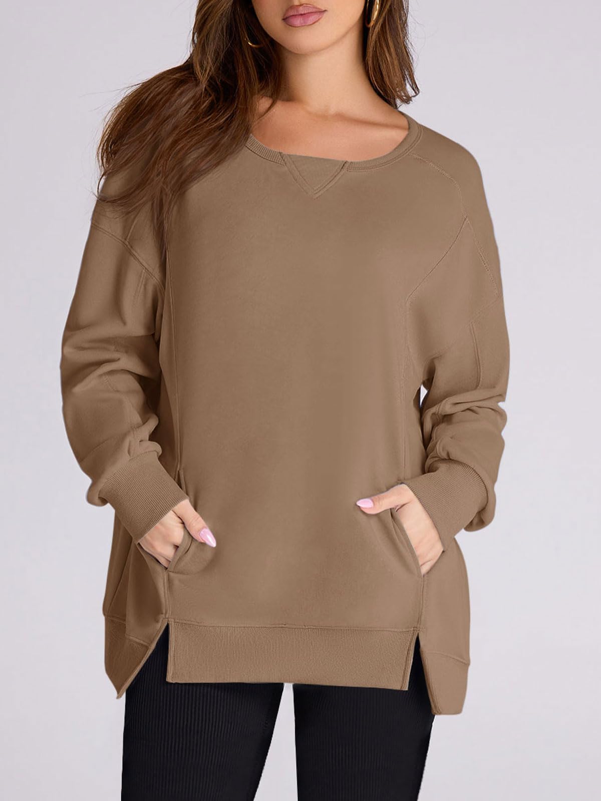 Women's High Low Side Slit Pullover Sweatshirt With Pockets
