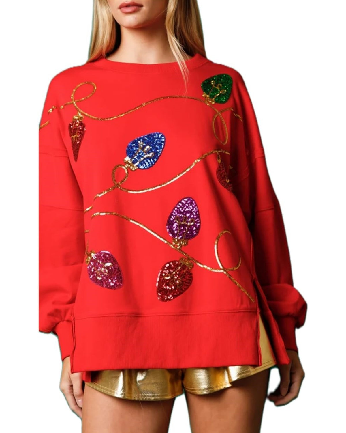 Women's Christmas Light Sequin Sweatshirt