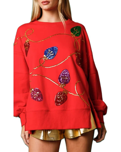 Women's Christmas Light Sequin Sweatshirt