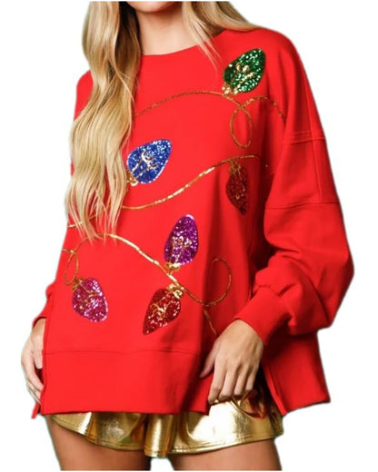 Women's Christmas Light Sequin Sweatshirt