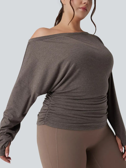 Women's One Shoulder Thumb Hole Yoga Sports Top