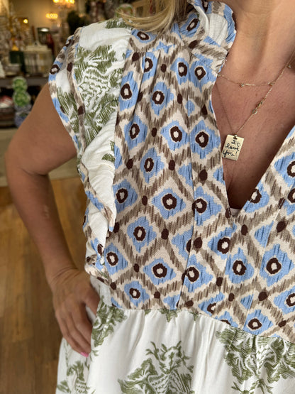 Casual Printed Ruffle Sleeve Dress