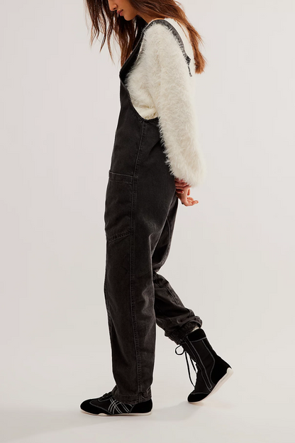 Women's Denim Sleeveless Loose Jumpsuit with Pockets