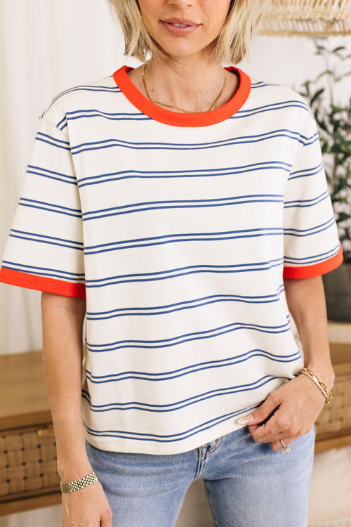 Women's Color Block Short Sleeve Striped T Shirt