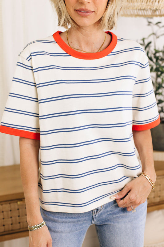 Women's Color Block Short Sleeve Striped T Shirt