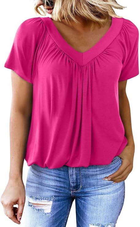 Women's Soft V-Neck Basic Short Sleeve Top