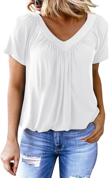 Women's Soft V-Neck Basic Short Sleeve Top