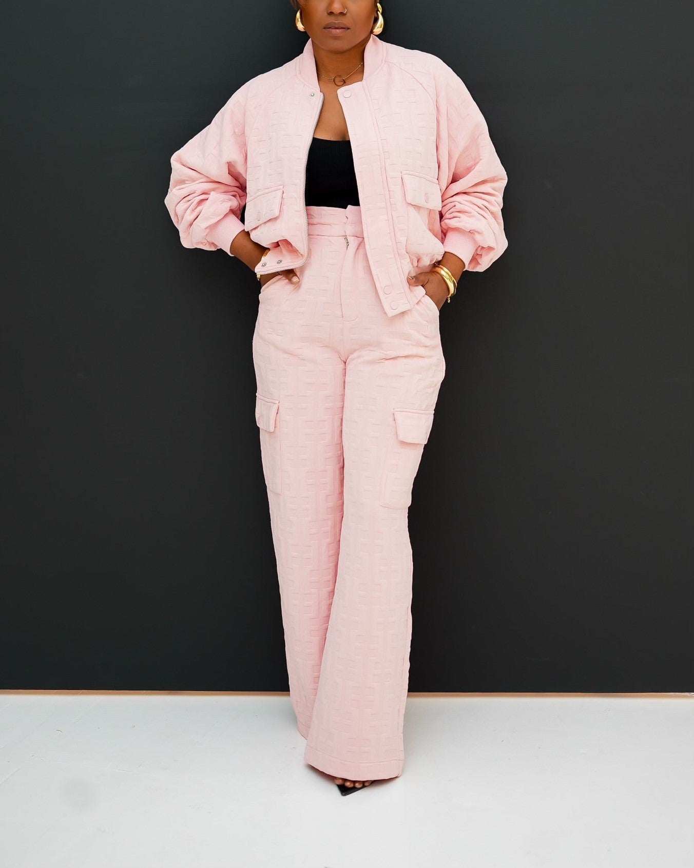 Women's Luxury Embossed Jacket and Pants Set